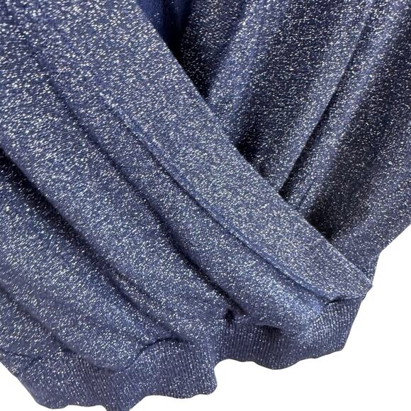 J. Crew Navy Blue Shimmery Merino Wool Blend Faux Wrap Lightweight Sweater Sz M - Picture 3 of 6